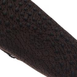 Pre Owned حذاء تودز جلد بني مجعد بفيونكة مقاس 46