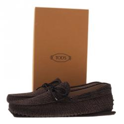 Pre Owned حذاء تودز جلد بني مجعد بفيونكة مقاس 46