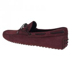 Pre Owned حذاء لوفرز تودز بفيونكة جلد مدبوغ عنابي مقاس 42.5