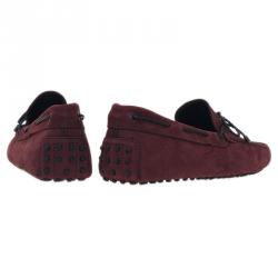 Pre Owned حذاء لوفرز تودز بفيونكة جلد مدبوغ عنابي مقاس 42.5