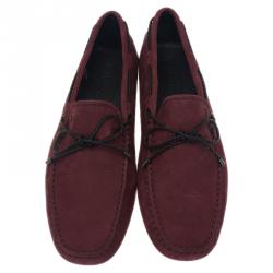 Pre Owned حذاء لوفرز تودز بفيونكة جلد مدبوغ عنابي مقاس 42.5