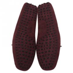 Pre Owned حذاء لوفرز تودز بفيونكة جلد مدبوغ عنابي مقاس 42.5