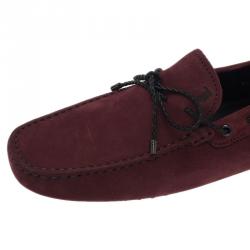 Pre Owned حذاء لوفرز تودز بفيونكة جلد مدبوغ عنابي مقاس 42.5