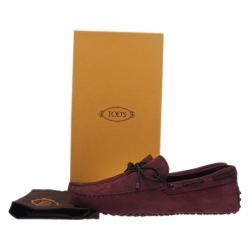 Pre Owned حذاء لوفرز تودز بفيونكة جلد مدبوغ عنابي مقاس 42.5