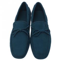 Pre Owned Tod's Blue Suede Bow Loafers Size 42