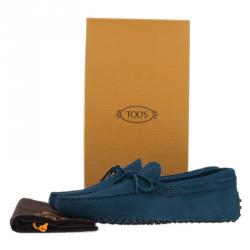 Pre Owned Tod's Blue Suede Bow Loafers Size 42