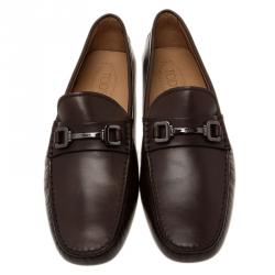 Pre Owned حذاء تودز لوفرز جلد بني بإبزيم لجام الحصان مقاس 44