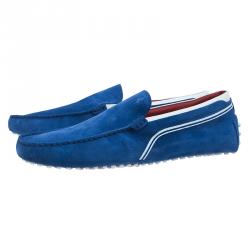 Pre Owned حذاء تودز فور فيراري  سويدي أبيض وأزرق وجلد مقاس 43.5