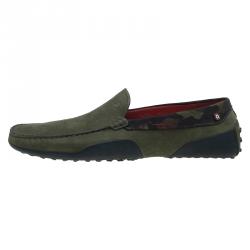 Pre Owned Tod's for Ferrari Military Green Camouflage Suede Loafers Size 44.5
