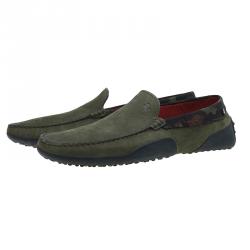 Pre Owned Tod's for Ferrari Military Green Camouflage Suede Loafers Size 44.5