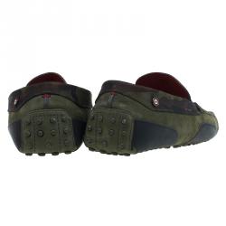 Pre Owned Tod's for Ferrari Military Green Camouflage Suede Loafers Size 44.5