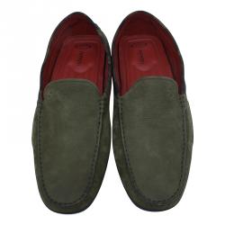 Pre Owned Tod's for Ferrari Military Green Camouflage Suede Loafers Size 44.5