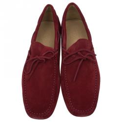 Pre Owned Tod's Red Suede Bow Loafers Size 44