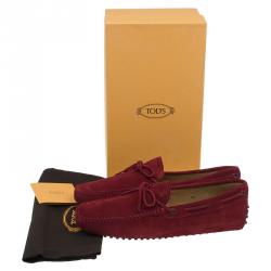 Pre Owned Tod's Red Suede Bow Loafers Size 44