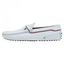 Pre Owned Tod's for Ferrari White Leather Striped Loafers Size 42.5