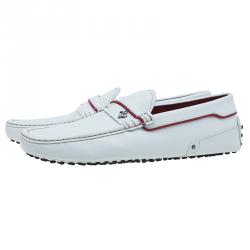 Pre Owned Tod's for Ferrari White Leather Striped Loafers Size 42.5