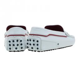 Pre Owned Tod's for Ferrari White Leather Striped Loafers Size 42.5