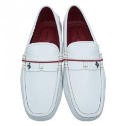 Pre Owned Tod's for Ferrari White Leather Striped Loafers Size 42.5