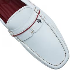 Pre Owned Tod's for Ferrari White Leather Striped Loafers Size 42.5
