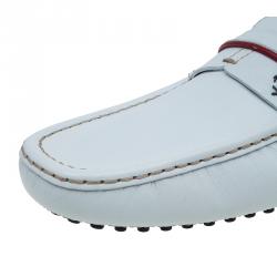 Pre Owned Tod's for Ferrari White Leather Striped Loafers Size 42.5
