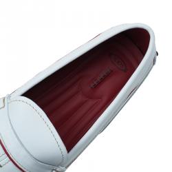 Pre Owned Tod's for Ferrari White Leather Striped Loafers Size 42.5