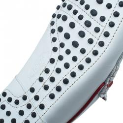 Pre Owned Tod's for Ferrari White Leather Striped Loafers Size 42.5