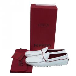 Pre Owned Tod's for Ferrari White Leather Striped Loafers Size 42.5