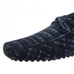 Pre Owned Tod's Grey Printed Suede Bow Loafers Size 45 