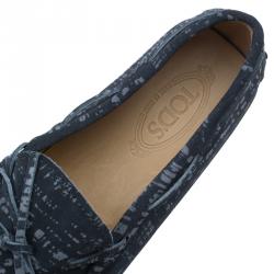 Pre Owned Tod's Grey Printed Suede Bow Loafers Size 45 