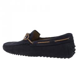 Pre Owned حذاء لوفرز تودز نوباك جلد أزرق داكن بفيونكة مقاس 41.5