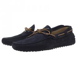 Pre Owned حذاء لوفرز تودز نوباك جلد أزرق داكن بفيونكة مقاس 41.5