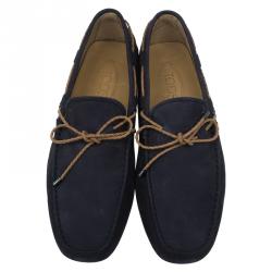 Pre Owned حذاء لوفرز تودز نوباك جلد أزرق داكن بفيونكة مقاس 41.5