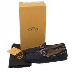 Pre Owned حذاء لوفرز تودز نوباك جلد أزرق داكن بفيونكة مقاس 41.5