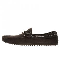 Pre Owned Tod's Dark Brown Suede Bow Loafers Size 46