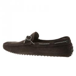 Pre Owned Tod's Dark Brown Suede Bow Loafers Size 46