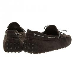 Pre Owned Tod's Dark Brown Suede Bow Loafers Size 46