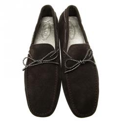 Pre Owned Tod's Dark Brown Suede Bow Loafers Size 46
