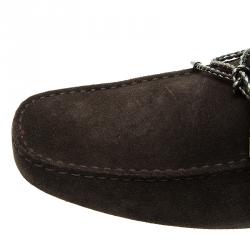 Pre Owned Tod's Dark Brown Suede Bow Loafers Size 46