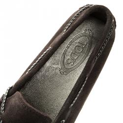 Pre Owned Tod's Dark Brown Suede Bow Loafers Size 46