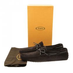 Pre Owned Tod's Dark Brown Suede Bow Loafers Size 46