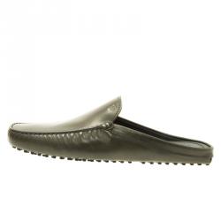 Pre Owned Tod's Dark Green Leather Moccassin Clogs Size 43.5