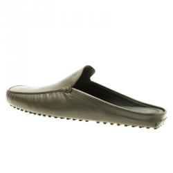 Pre Owned Tod's Dark Green Leather Moccassin Clogs Size 43.5