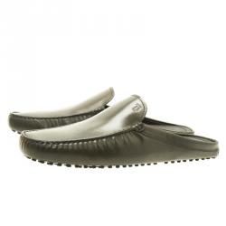 Pre Owned Tod's Dark Green Leather Moccassin Clogs Size 43.5