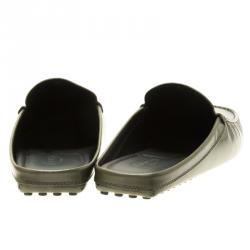 Pre Owned Tod's Dark Green Leather Moccassin Clogs Size 43.5