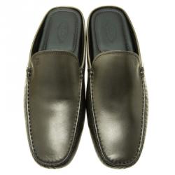 Pre Owned Tod's Dark Green Leather Moccassin Clogs Size 43.5