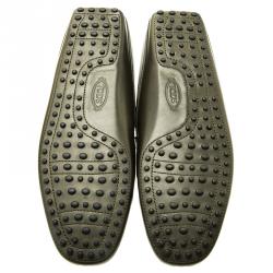 Pre Owned Tod's Dark Green Leather Moccassin Clogs Size 43.5