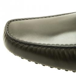 Pre Owned Tod's Dark Green Leather Moccassin Clogs Size 43.5