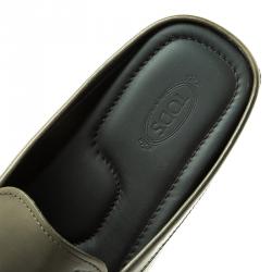 Pre Owned Tod's Dark Green Leather Moccassin Clogs Size 43.5