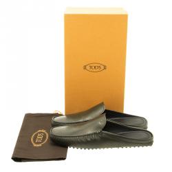 Pre Owned Tod's Dark Green Leather Moccassin Clogs Size 43.5