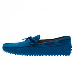 Pre Owned Tod's Blue Leather Bow Loafers Size 46.5